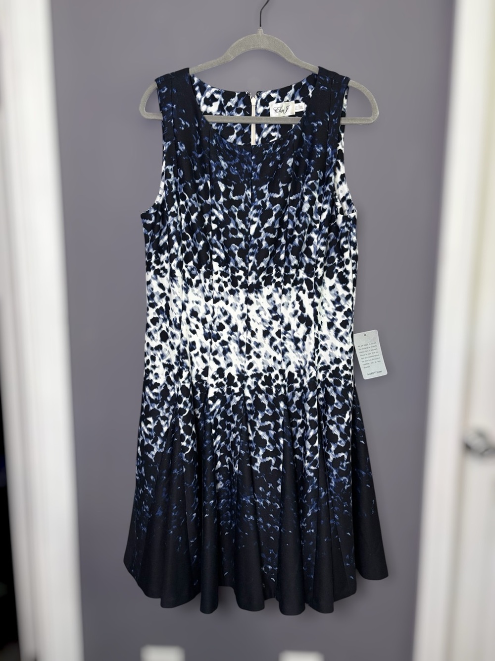 Eliza J Navy Blue White Abstract Print Flare Dress 16